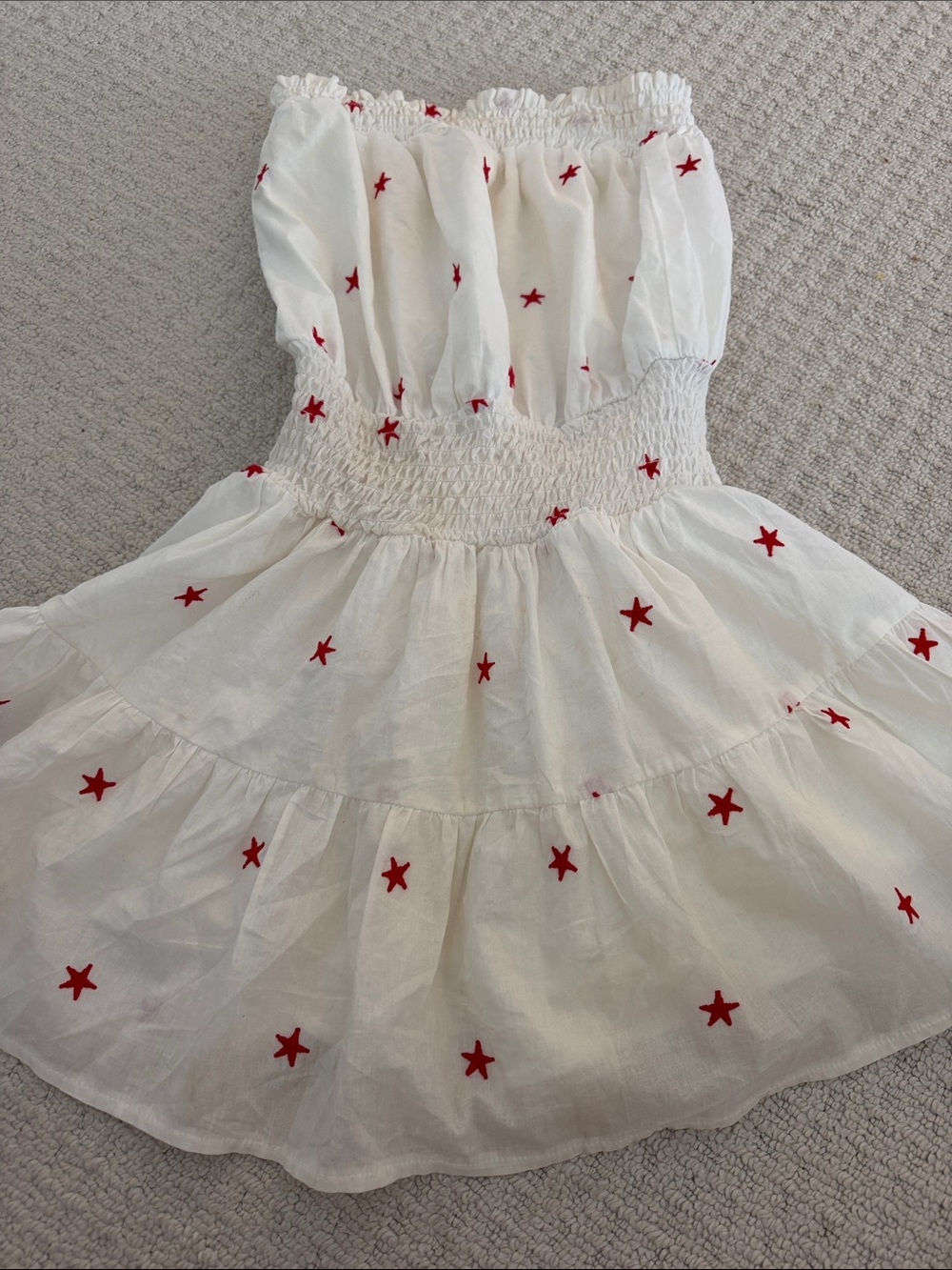 White Strapless Star-Embroidered Smocked Jumpsuit